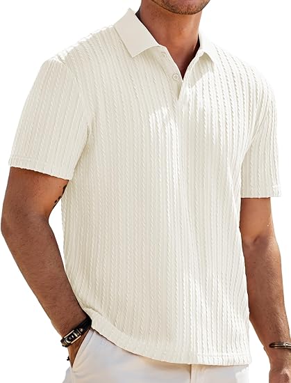 Men's Textured Polo Shirt Short Sleeve