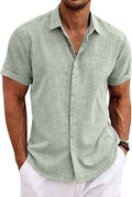 Men's Linen Shirts Short Sleeve Casual Button Down Shirt for Men Beach Summer Wedding Shirt