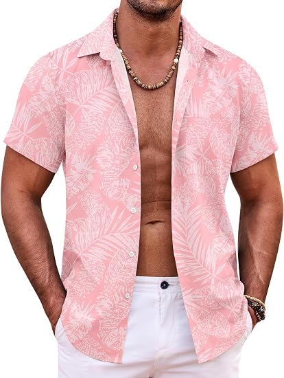 Men's Hawaiian Shirt Short Sleeve Button Down Shirts Tropical Summer Beach Shirts Casual Floral Aloha Shirts