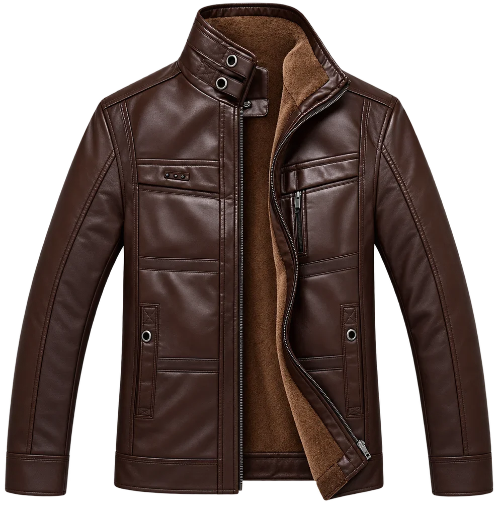 Darkwood Elite Premium Dark Brown Leather-Style Winter Jacket for Men ...